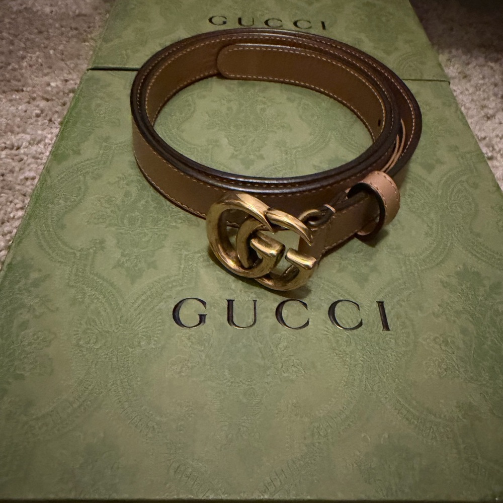 Gucci Tan Leather Belt with Gold GG Buckle